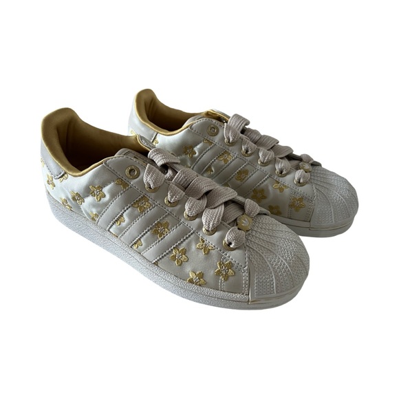 adidas Originals Shoes - Adidas Originals Superstar Gold With Floral Embroidered Flowers.
